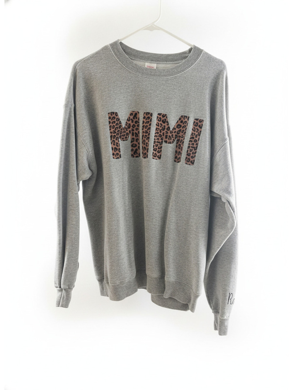 Hanes EcoSmart Large Gray Sweatshirt with Leopard Print "MIMI" Graphic
